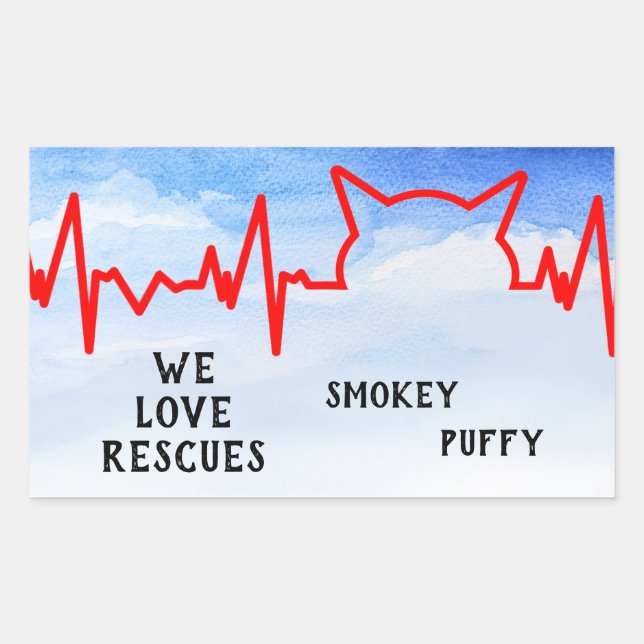 Sticker Rectangulaire Chat Heartbeat, Nous aimons les secours, aquarelle (Devant)
