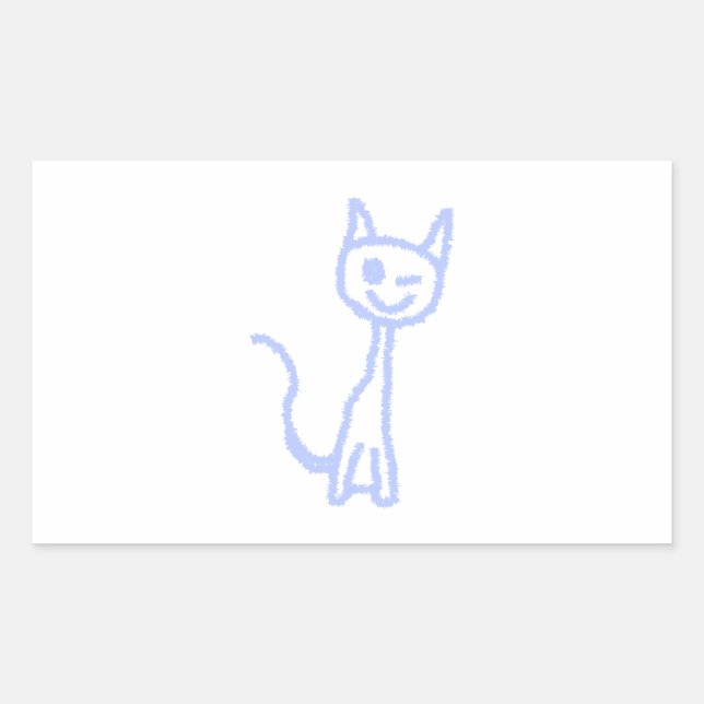 Sticker Rectangulaire Chat mignon en train de couler. Bleu. (Devant)