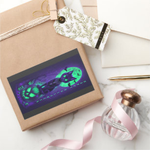 Sticker Rectangulaire Chat noir aux yeux verts brillants