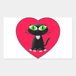Sticker Rectangulaire Chat noir dans le coeur rouge