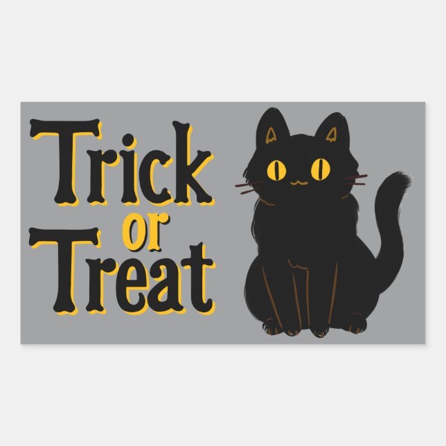 Sticker Rectangulaire Chat noir d'Halloween mignonne Trick ou traitement (Devant)