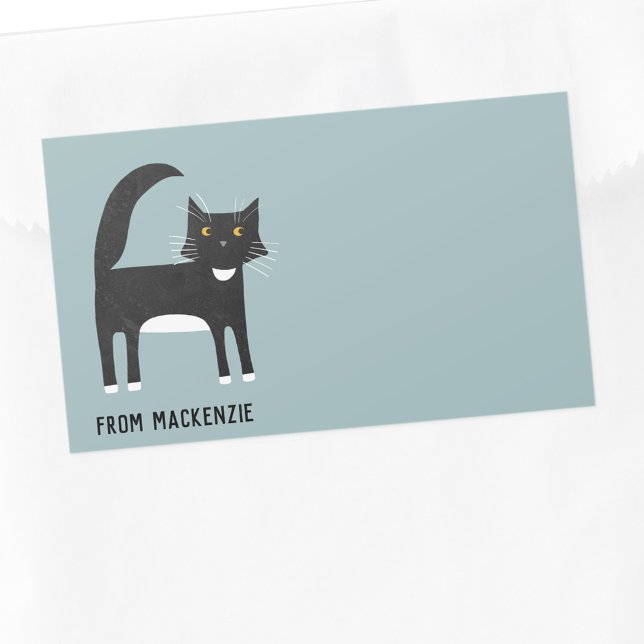 Sticker Rectangulaire Chat noir et blanc Personnalisé (Fun personalized name black and white cat stickers)