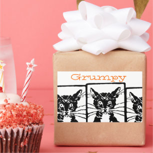 Sticker Rectangulaire Chat Noir Grincheux pour la Personne ou le Chat Gr