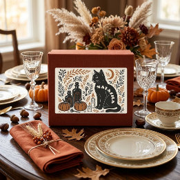 Sticker Rectangulaire Chat noir mystique croissant de lune botanique vin