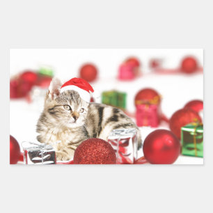 Sticker Rectangulaire Chat portant un ornement de Noël en forme de chape