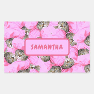 Sticker Rectangulaire Chat rose Funny personnalisé