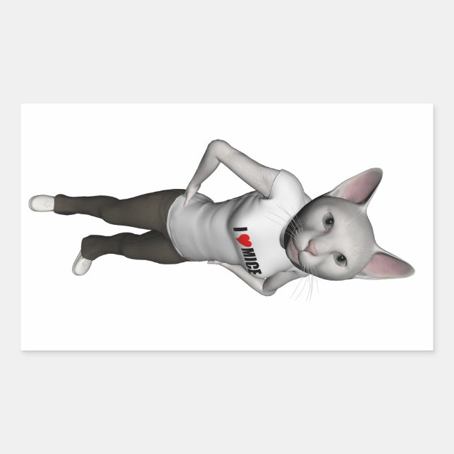 Sticker Rectangulaire Chat Siamais Blanc Amoureux Mice (Devant)