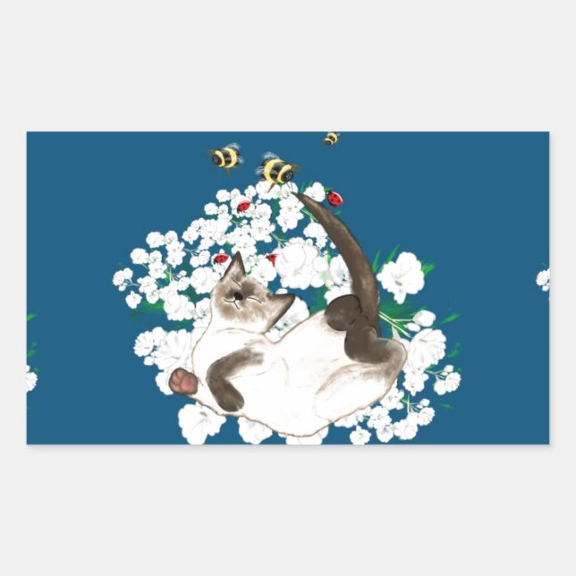 Sticker Rectangulaire Chat siamois joueur (Devant)