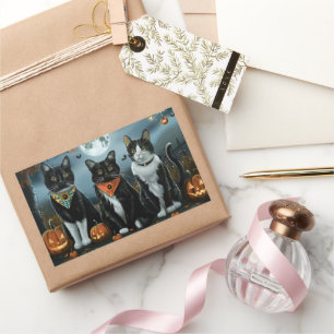 Sticker Rectangulaire Chat Smoking Halloween Effrayant