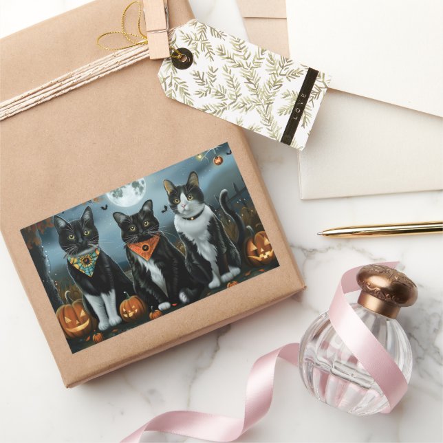 Sticker Rectangulaire Chat Smoking Halloween Effrayant (Cadeaux)