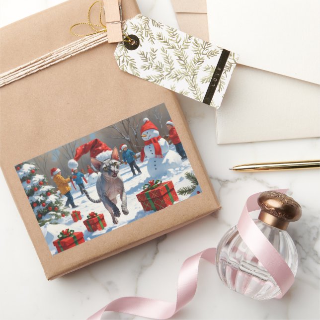 Sticker Rectangulaire Chat Sphynx coule dans la neige avec Casquette de  (Cadeaux)