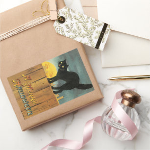 Sticker Rectangulaire Chat vintage Joyeux Halloween par Ellen Clapsaddle