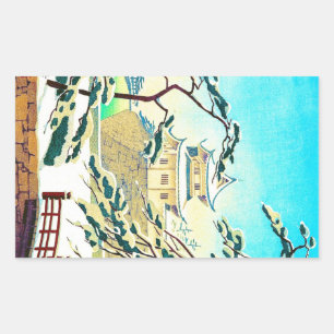 Sticker Rectangulaire Château d'hiver japonais cool oriental scénographi