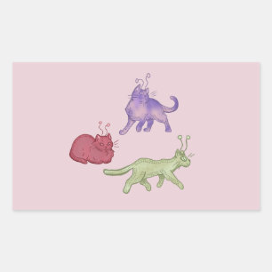 Sticker Rectangulaire Chats Aliens Espace Fantaisiste Chat Drôle Sci-Fi