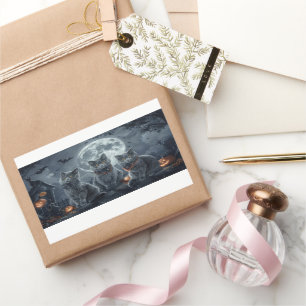 Sticker Rectangulaire Chats Bleus Russe Halloween Éffrayant