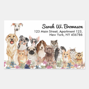 Sticker Rectangulaire Chats Chiens Animaux Animaux de compagnie dessinés