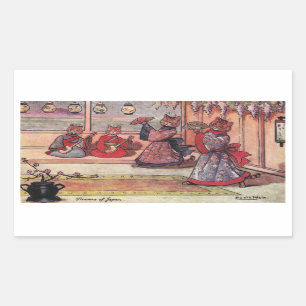 Sticker Rectangulaire Chats dans des kimonos Louis vintage Wain
