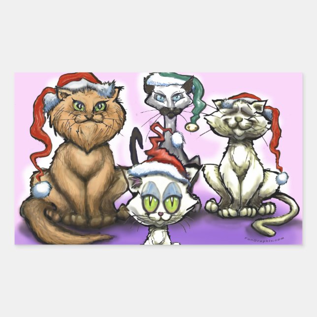 Sticker Rectangulaire Chats de Noël (Devant)
