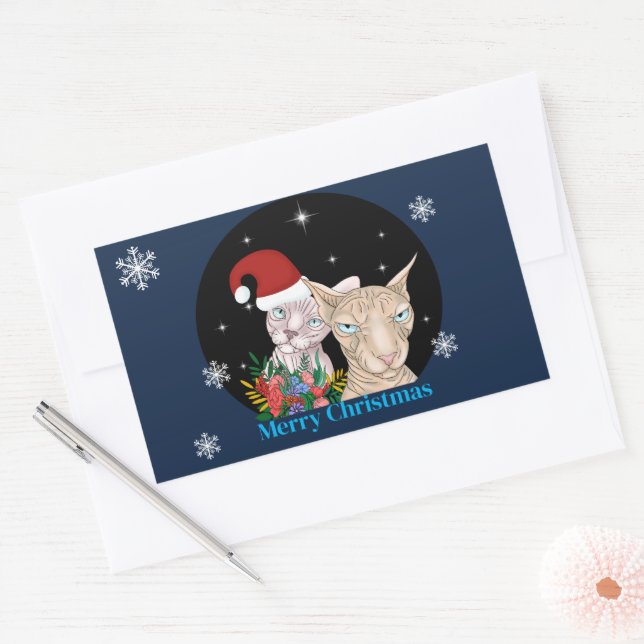 Sticker Rectangulaire Chats de Noël sous le ciel étoilé (Enveloppe)