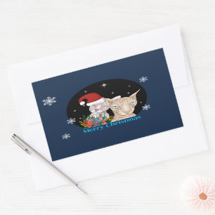 Sticker Rectangulaire Chats de Noël sous le ciel étoilé