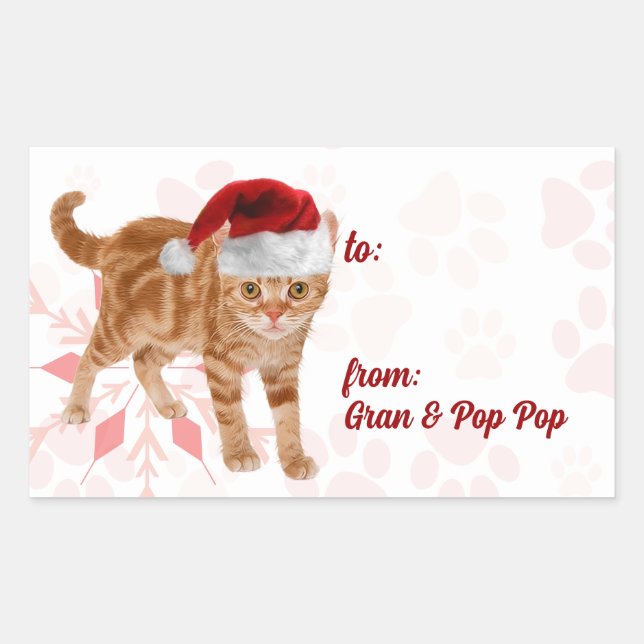 Sticker Rectangulaire Chats de vacances en rouge et rose flocon de neige (Devant)