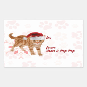 Sticker Rectangulaire Chats de vacances en rouge et rose flocon de neige