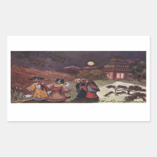 Sticker Rectangulaire Chats en Kimonos Promenade nocturne