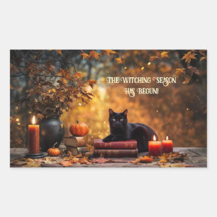 Sticker Rectangulaire Chats noirs Halloween livres de sorts Mystique