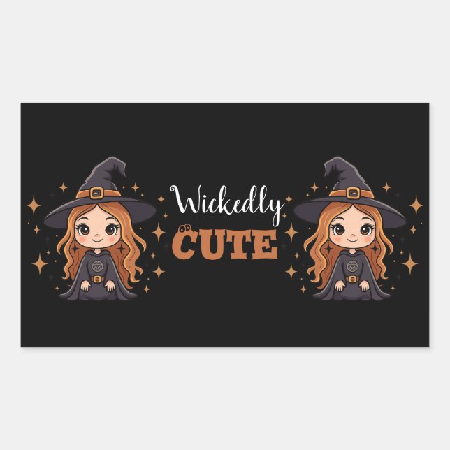 Sticker Rectangulaire Chauve sorcière d'Halloween | Éffrayant adorable (Devant)