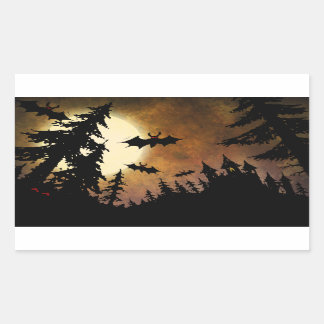 Sticker Rectangulaire Chauves-souris d'Halloween, Château et Lune