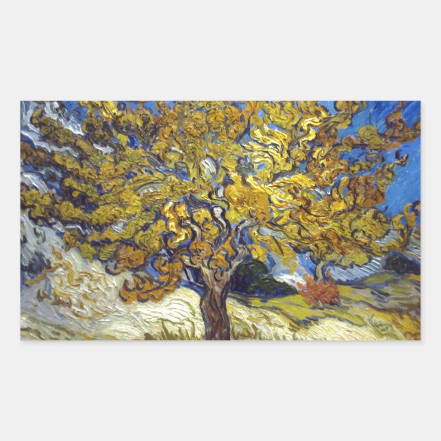 Sticker Rectangulaire Chef-d'œuvre d'art du mûrier de Van Gogh (Devant)