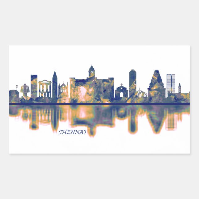Sticker Rectangulaire Chennai Skyline (Devant)