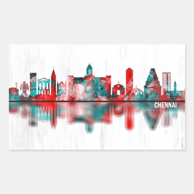 Sticker Rectangulaire Chennai Tamil Nadu Skyline (Devant)