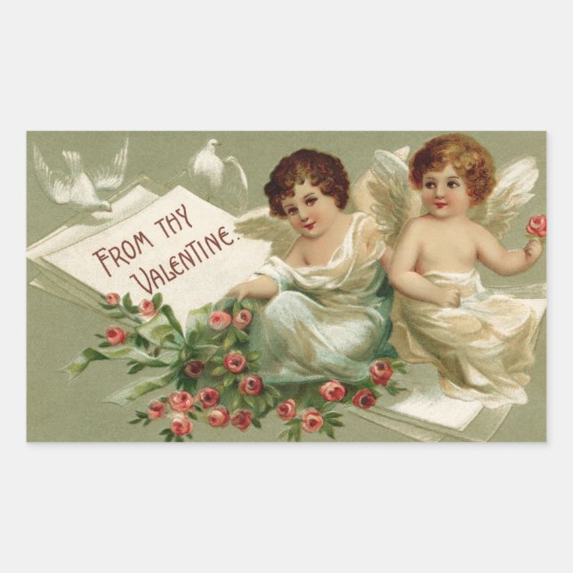 Sticker Rectangulaire Cherubs et Rose Valentine (Devant)