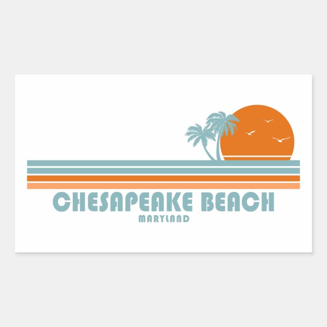 Sticker Rectangulaire Chesapeake Beach Maryland Sun Palm Trees (Devant)