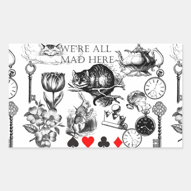 Sticker Rectangulaire Cheshire Chat classique alice au merveilleux fou (Devant)