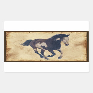 Sticker Rectangulaire Cheval américain galopant sauvage de peinture de