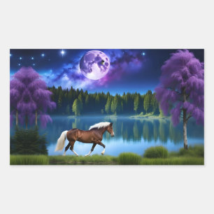 Sticker Rectangulaire Cheval belge Palomino sous ciel étoilé violet