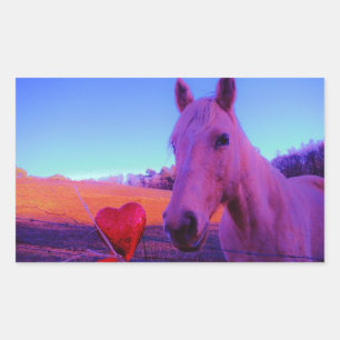 Sticker Rectangulaire Cheval Brown et Coeur Rouge