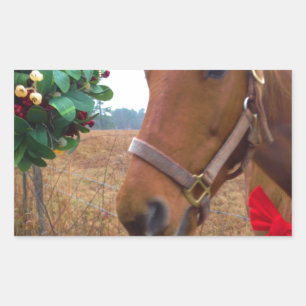 Sticker Rectangulaire Cheval de baiser sous Mistletoe