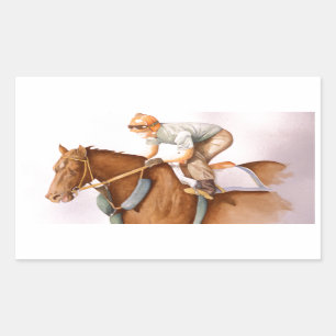 Sticker Rectangulaire Cheval de course et Jockey