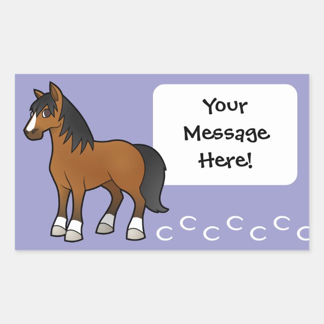 Sticker Rectangulaire Cheval de Dessin Animé (Devant)
