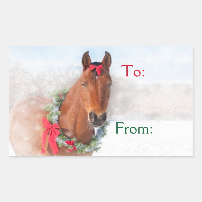 Sticker Rectangulaire Cheval de Noël (Devant)