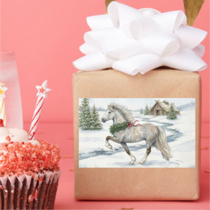 Sticker Rectangulaire Cheval islandais festif dans un paysage hivernal