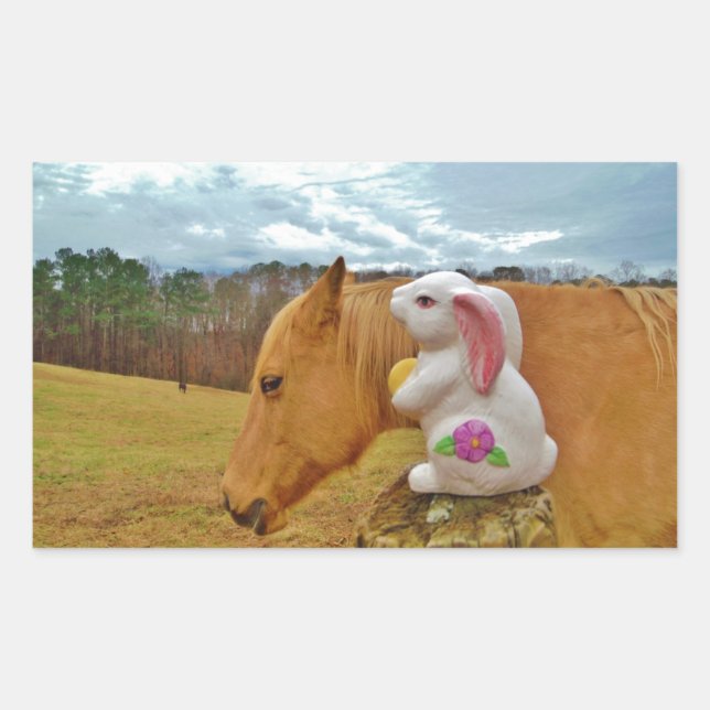 Sticker Rectangulaire Cheval Jaune, Lapin De Printemps (Devant)