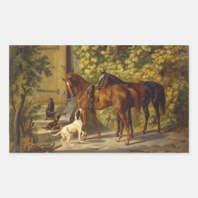 Sticker Rectangulaire Chevaux à la Porche (Devant)