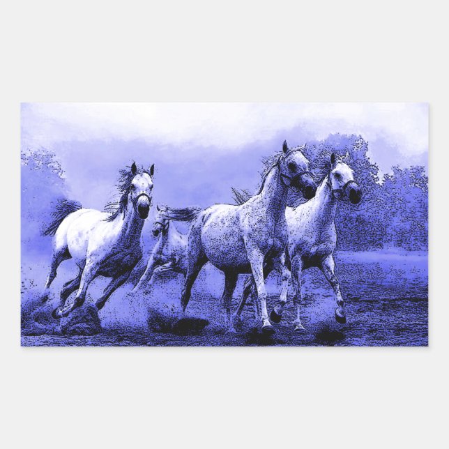 Sticker Rectangulaire Chevaux de course et Lune Bleue (Devant)