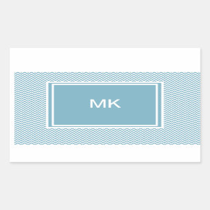 Sticker Rectangulaire Chevron bleu avec le monogramme