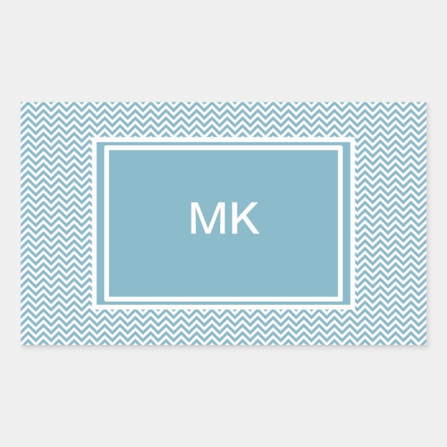 Sticker Rectangulaire Chevron bleu avec Monogramme (Devant)