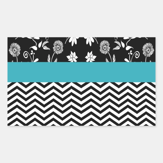 Sticker Rectangulaire chevron floral bleu (Devant)